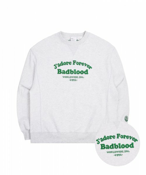 BADBLOOD Cloud Green Logo 灰 高磅 長袖 大學T at-sweatshirt22-009