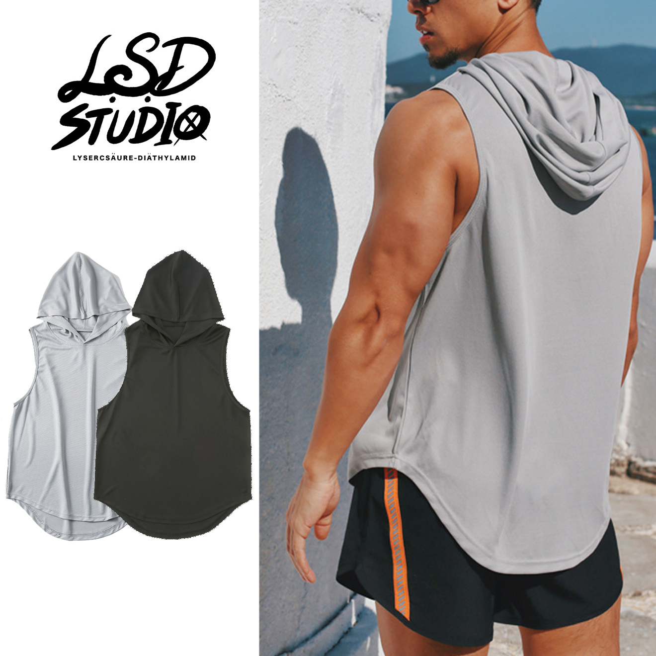 【TEUT001】夏季連帽設計透氣修身圓弧剪裁背心