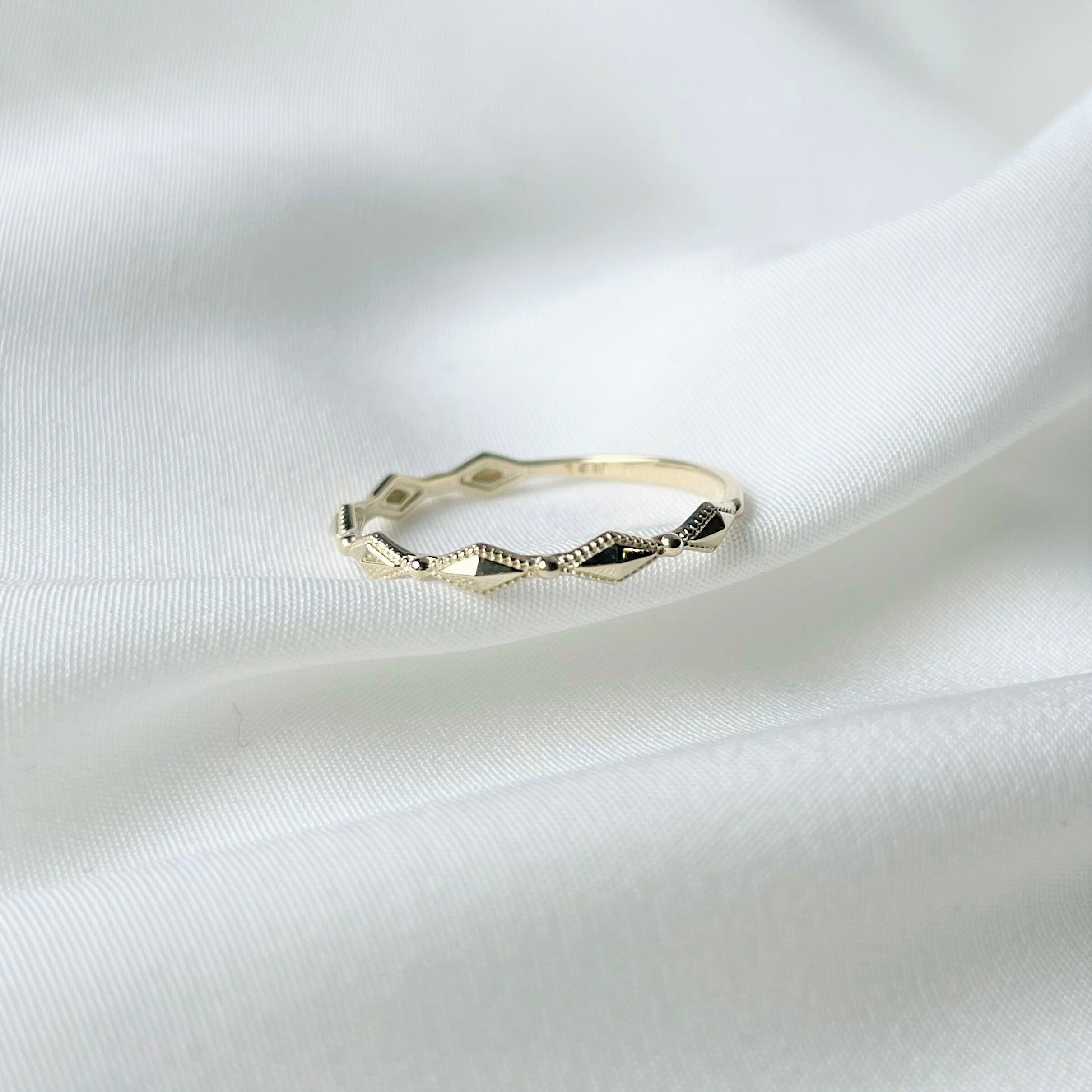 14K立體滾邊菱格戒指