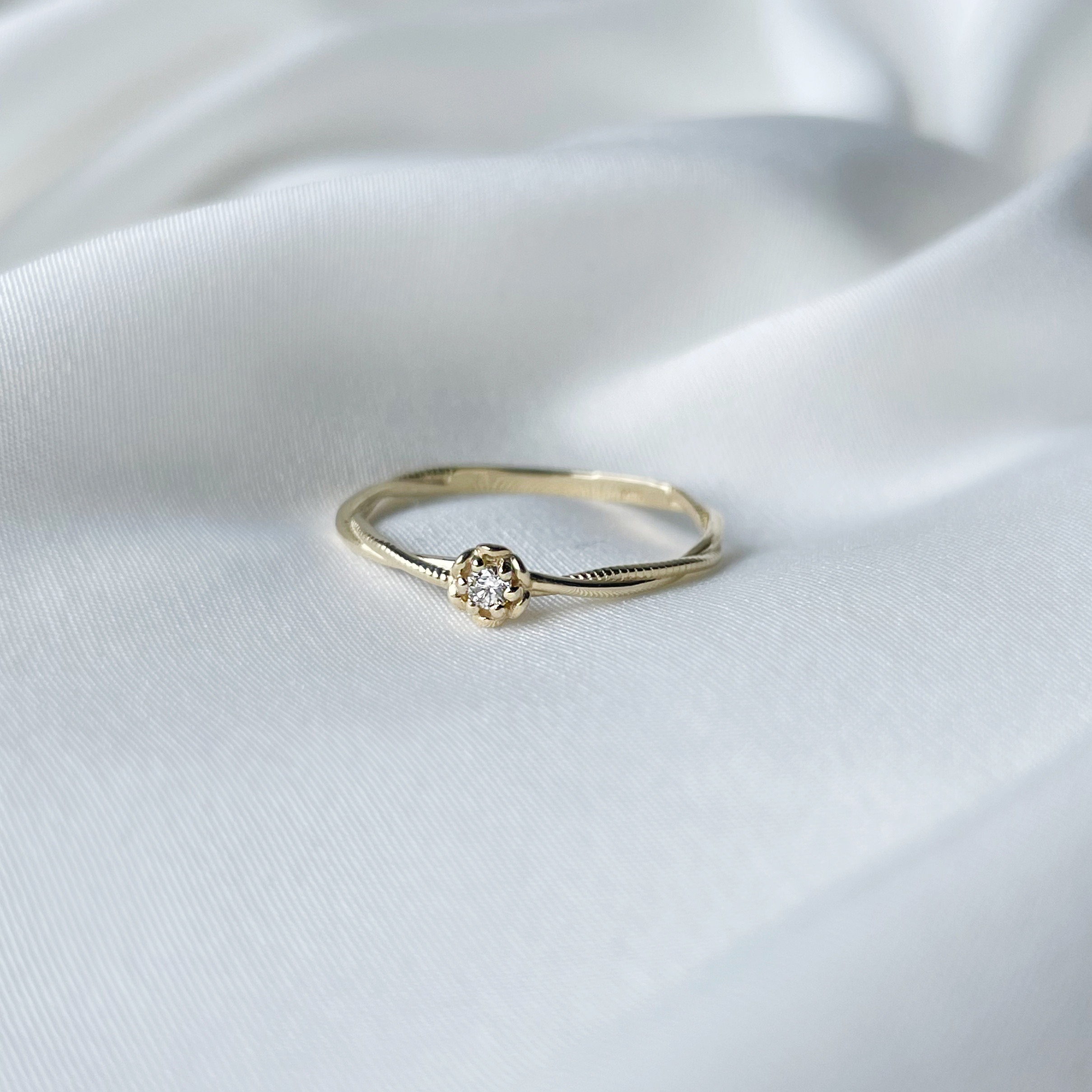 14K梔子花真鑽戒指