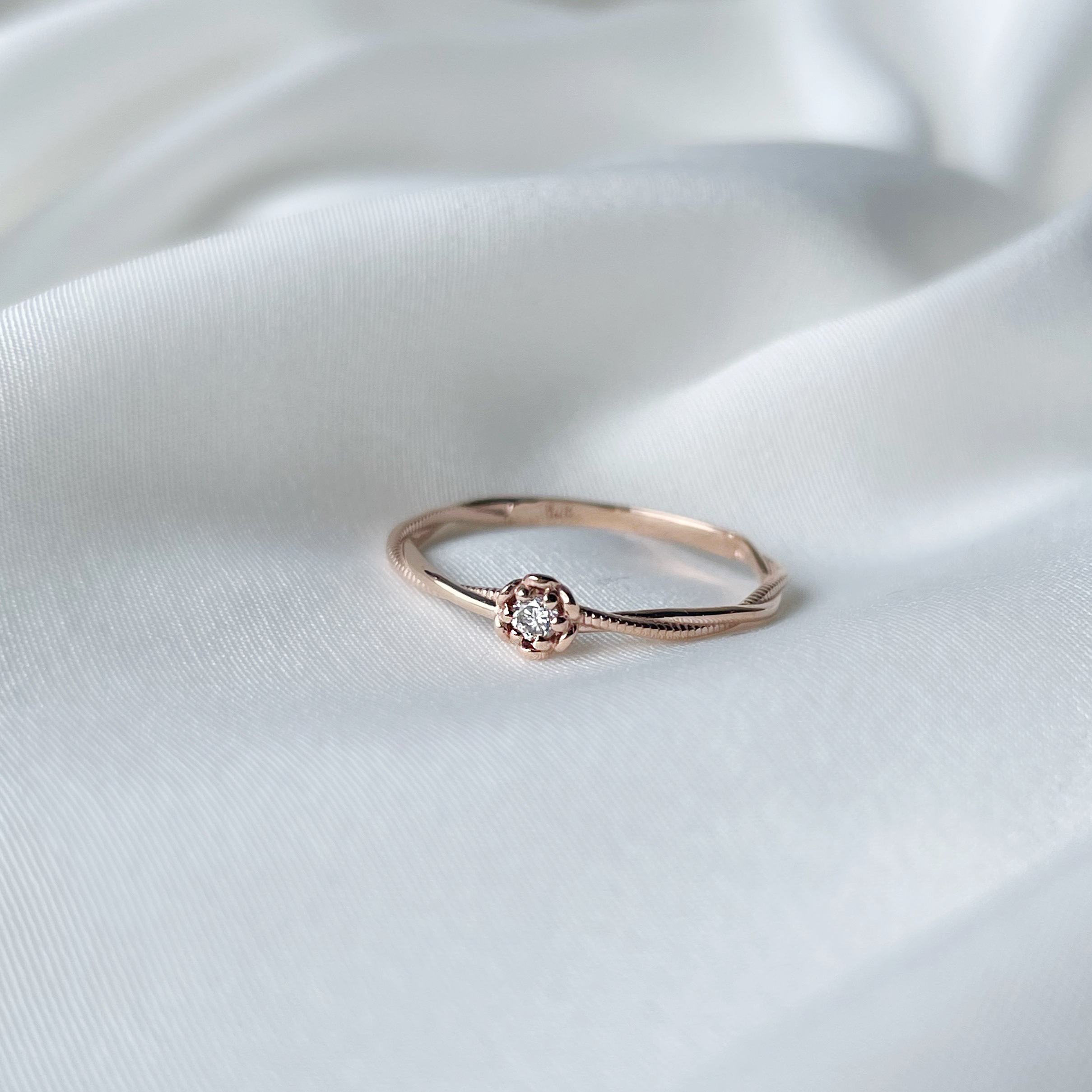 14K梔子花真鑽戒指