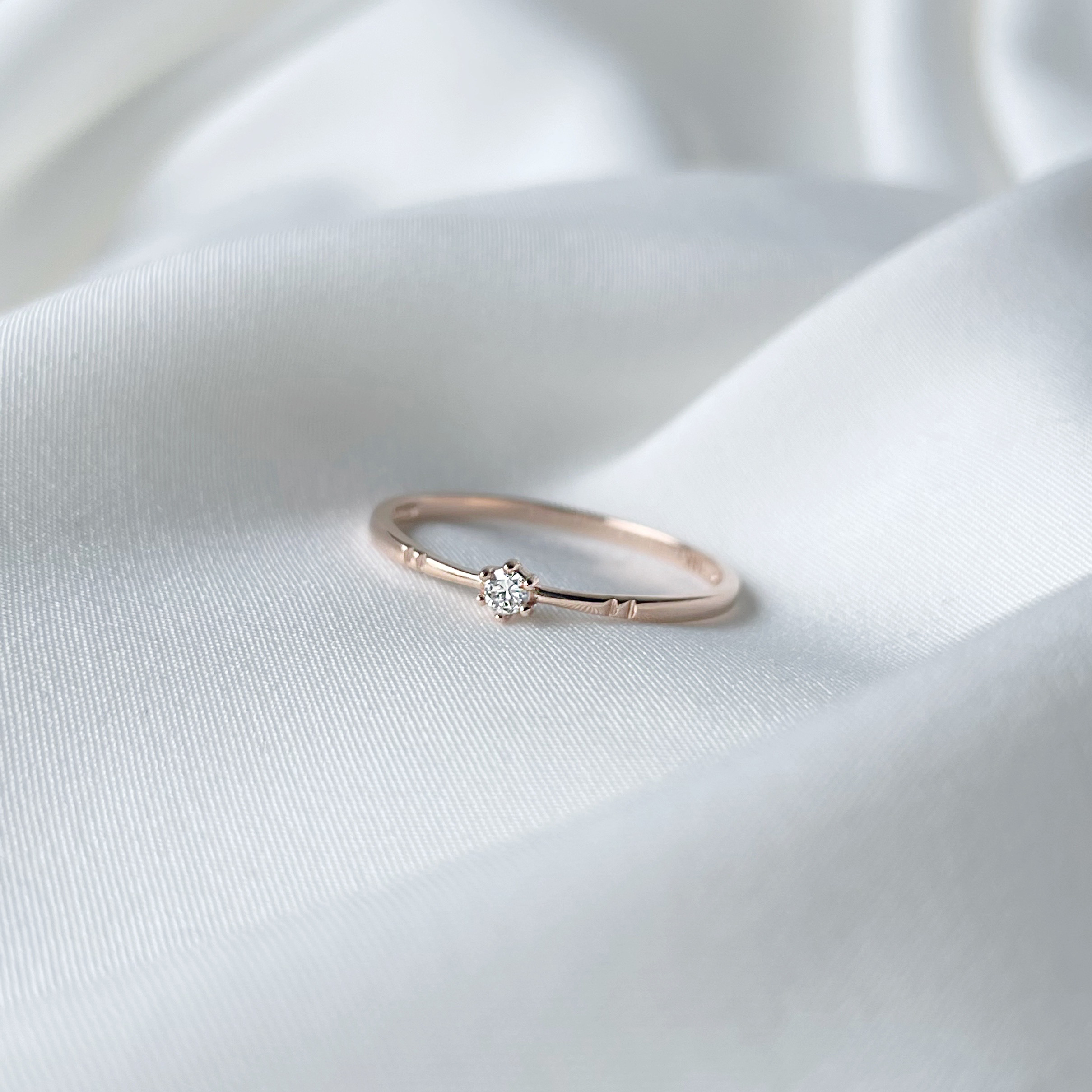 14K六爪真鑽刻紋戒指