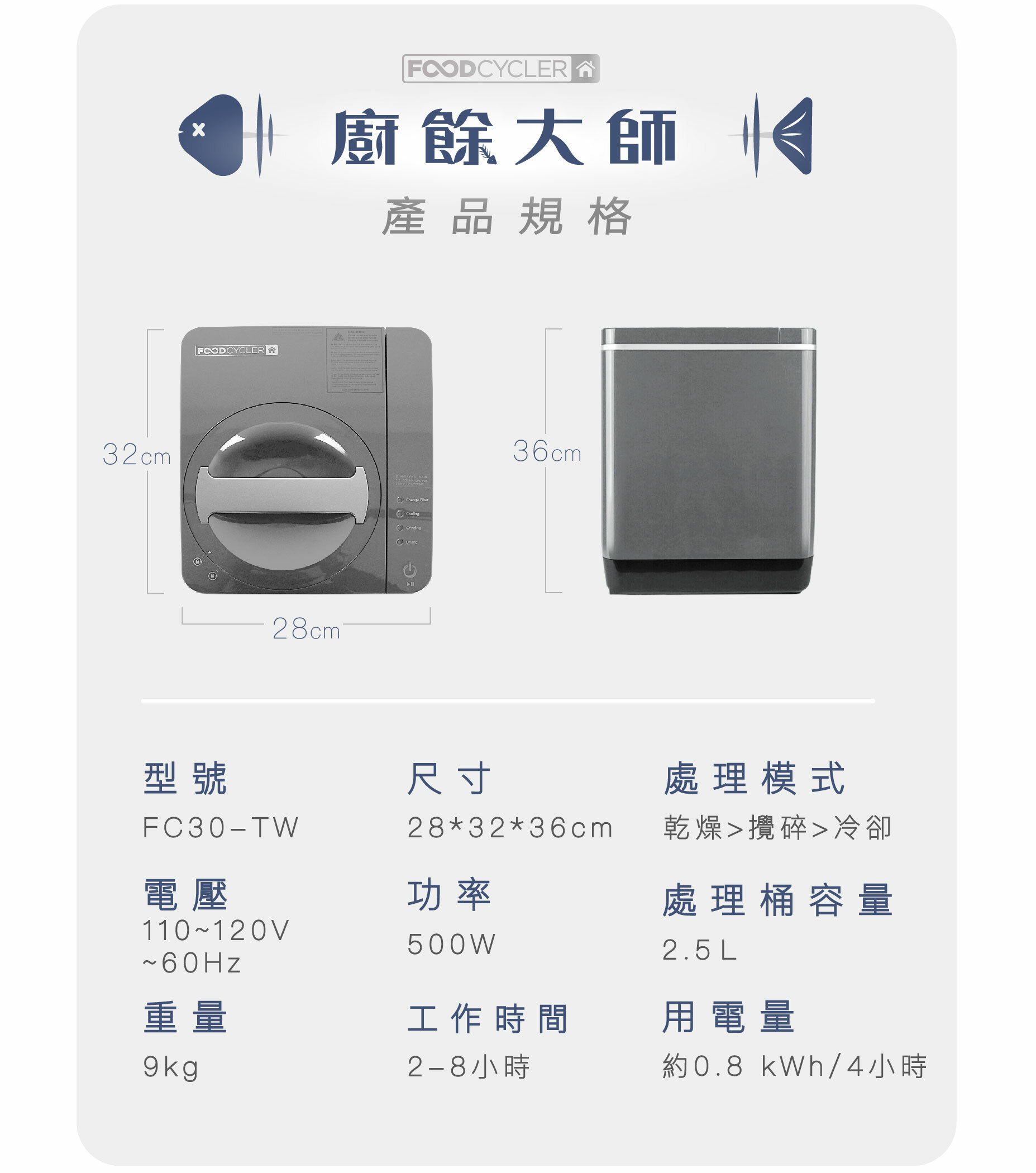 FoodCycler廚餘大師家用廚餘機規格