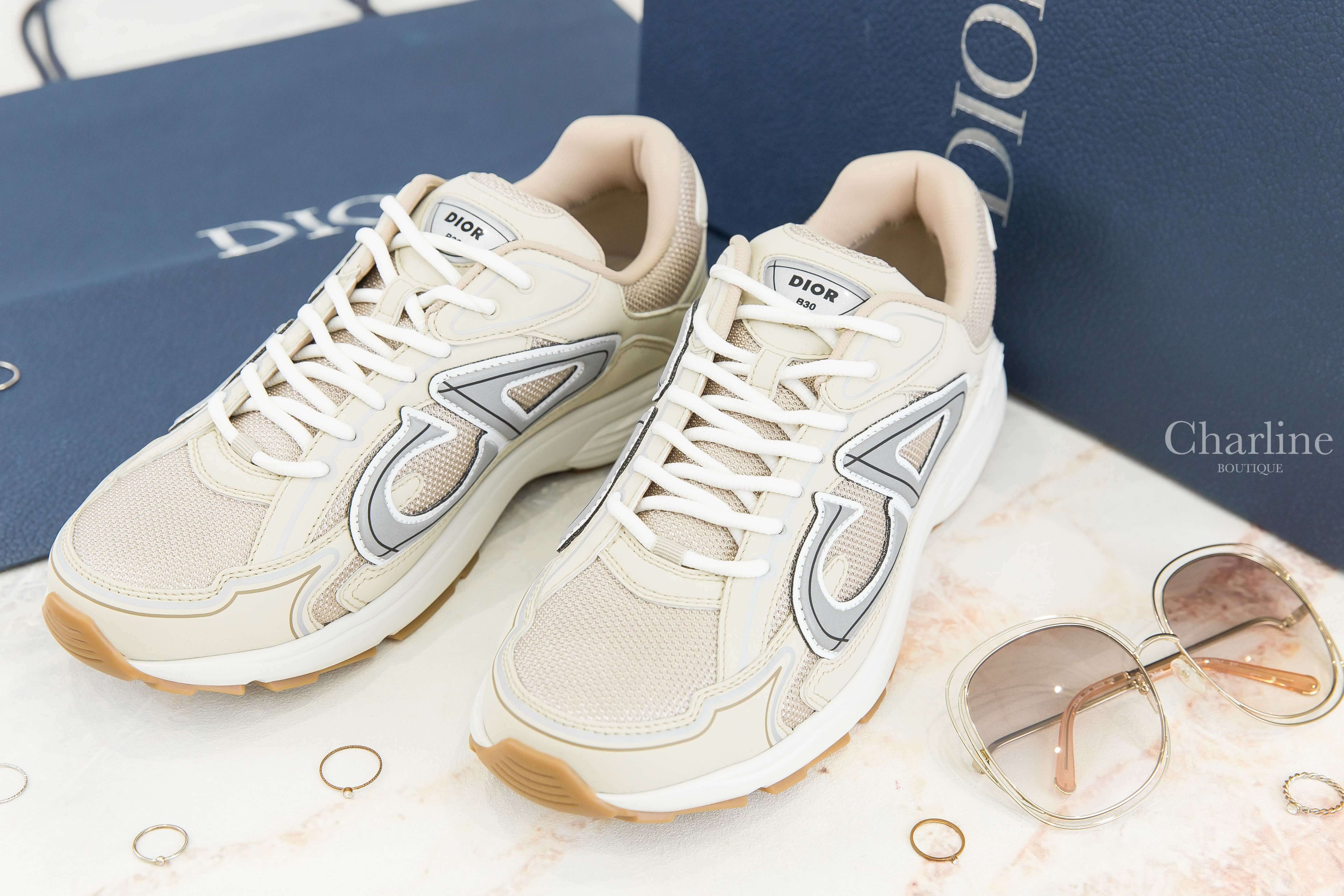 Dior B30 Sneaker 奶油色網狀布面灰色CD運動鞋-Charline Boutique 精品代購