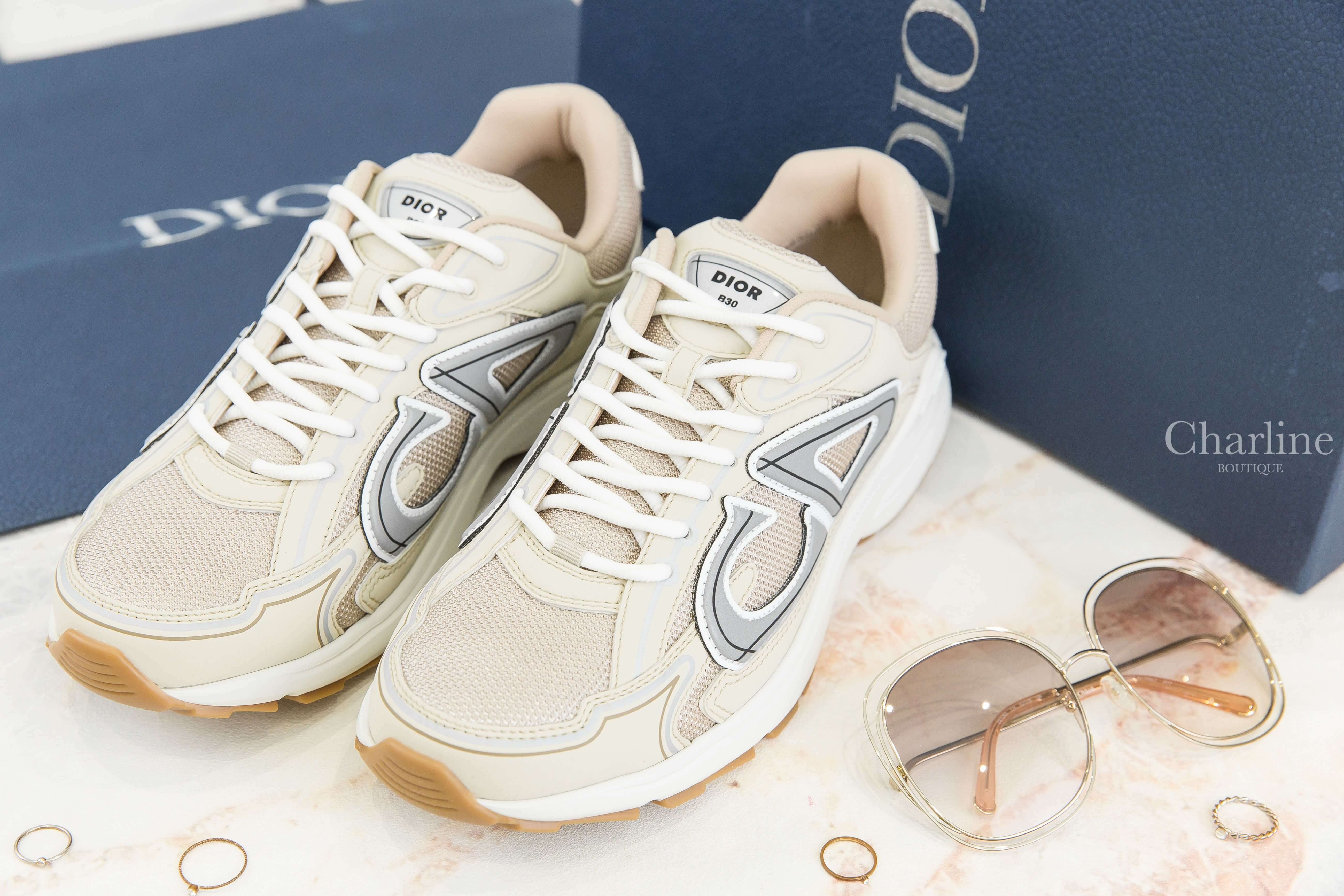 Dior B30 Sneaker 奶油色網狀布面灰色CD運動鞋-Charline Boutique 精品代購
