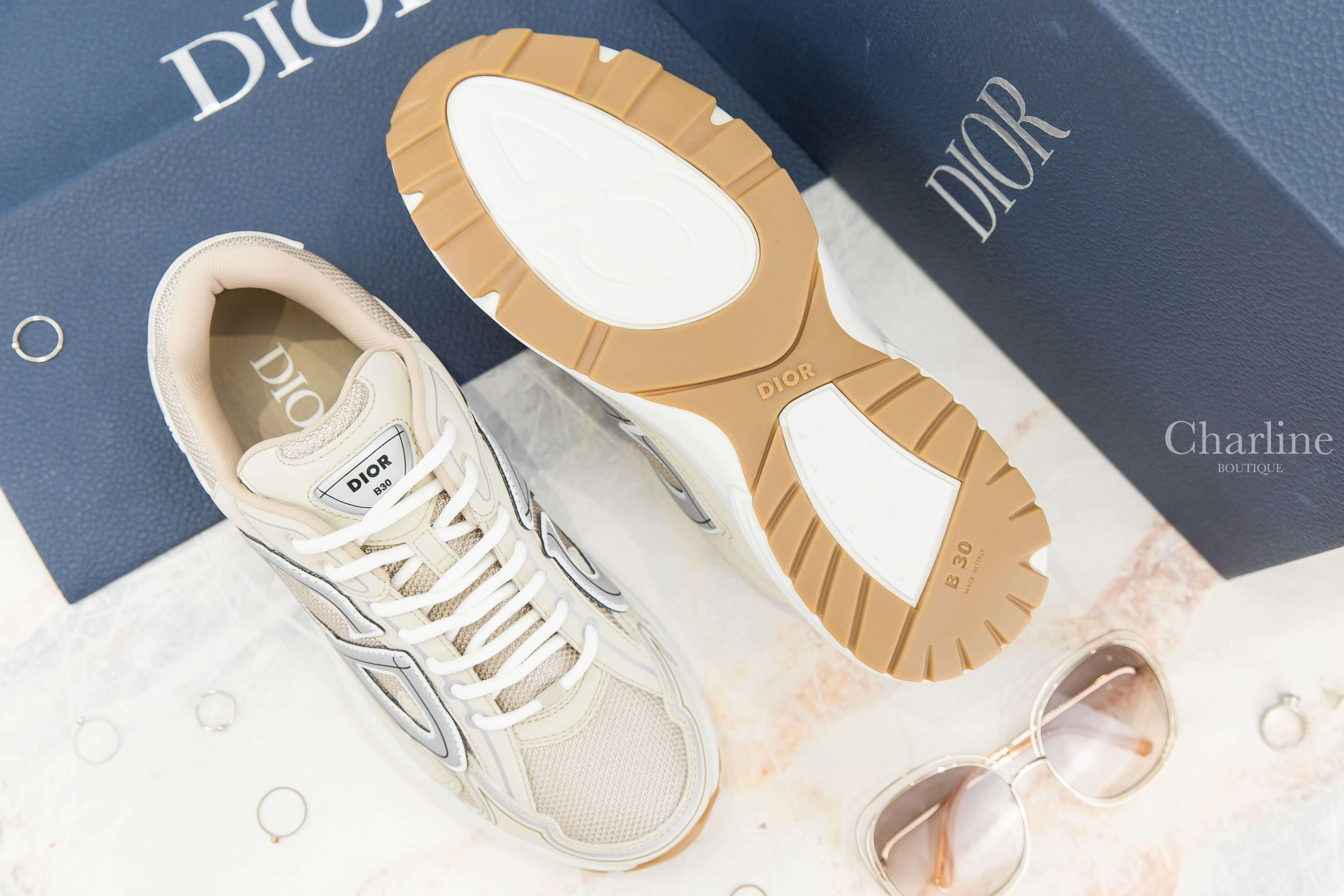 Dior B30 Sneaker 奶油色網狀布面灰色CD運動鞋-Charline Boutique 精品代購
