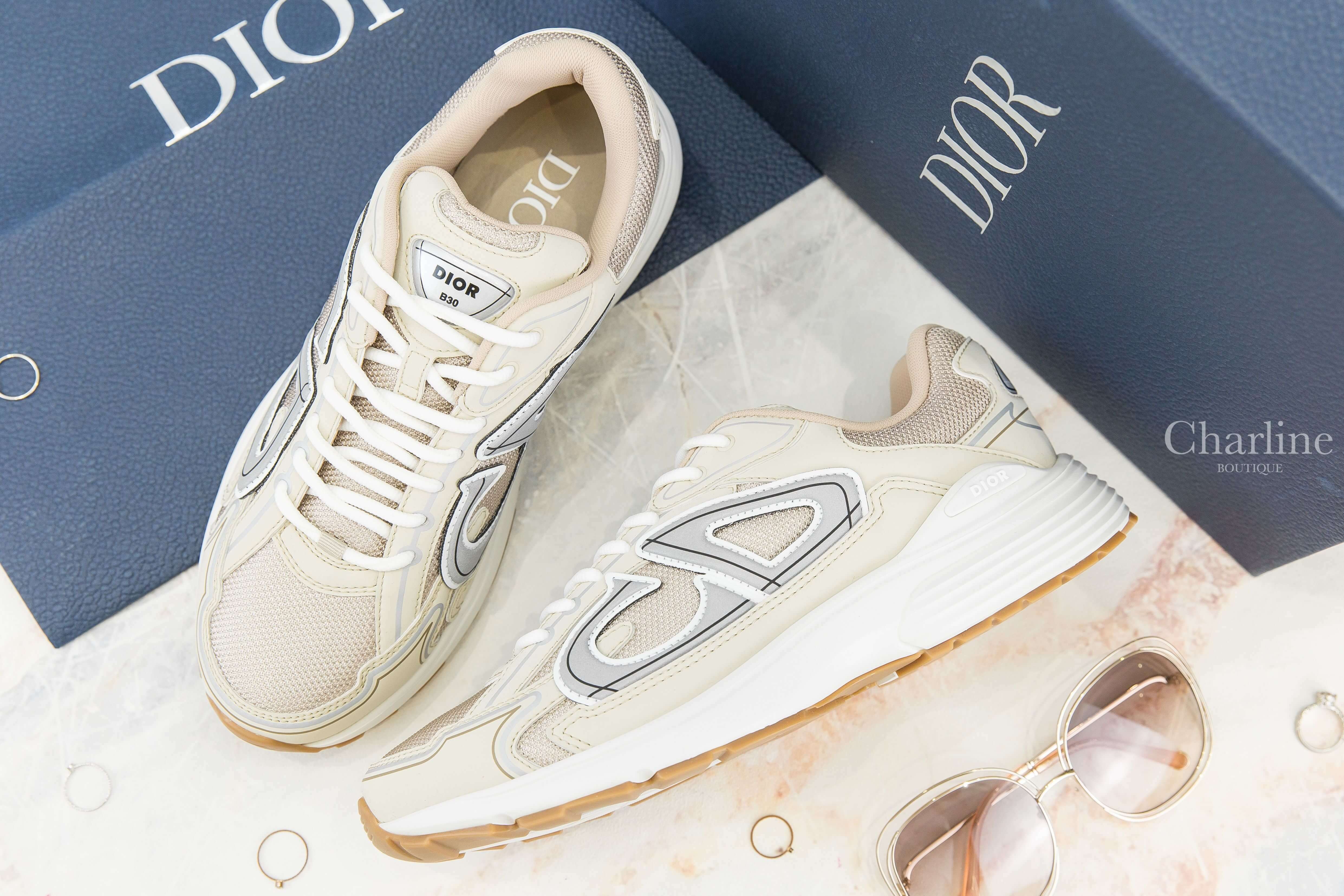 Dior B30 Sneaker 奶油色網狀布面灰色CD運動鞋-Charline Boutique 精品代購