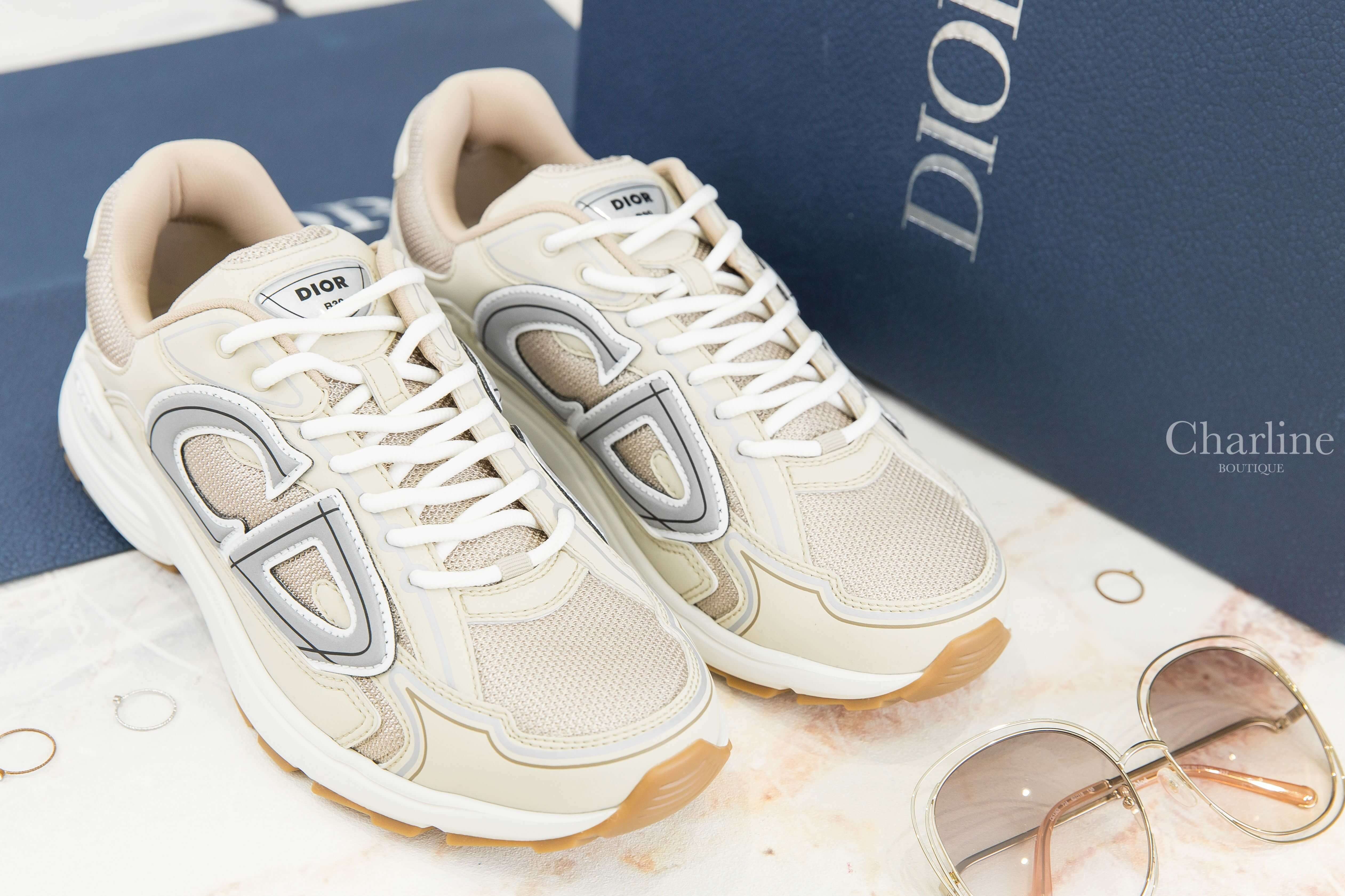 Dior B30 Sneaker 奶油色網狀布面灰色CD運動鞋