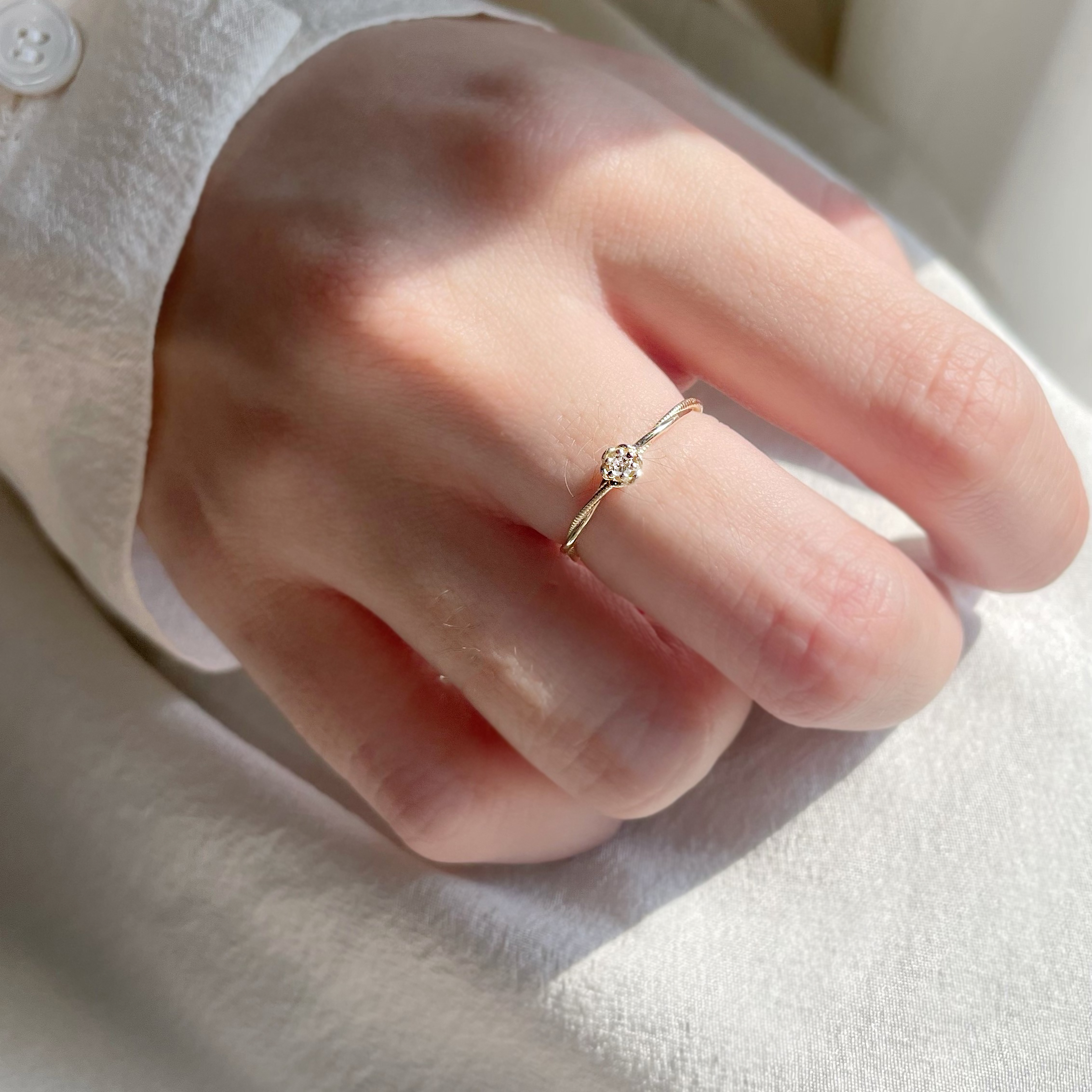 14K梔子花真鑽戒指