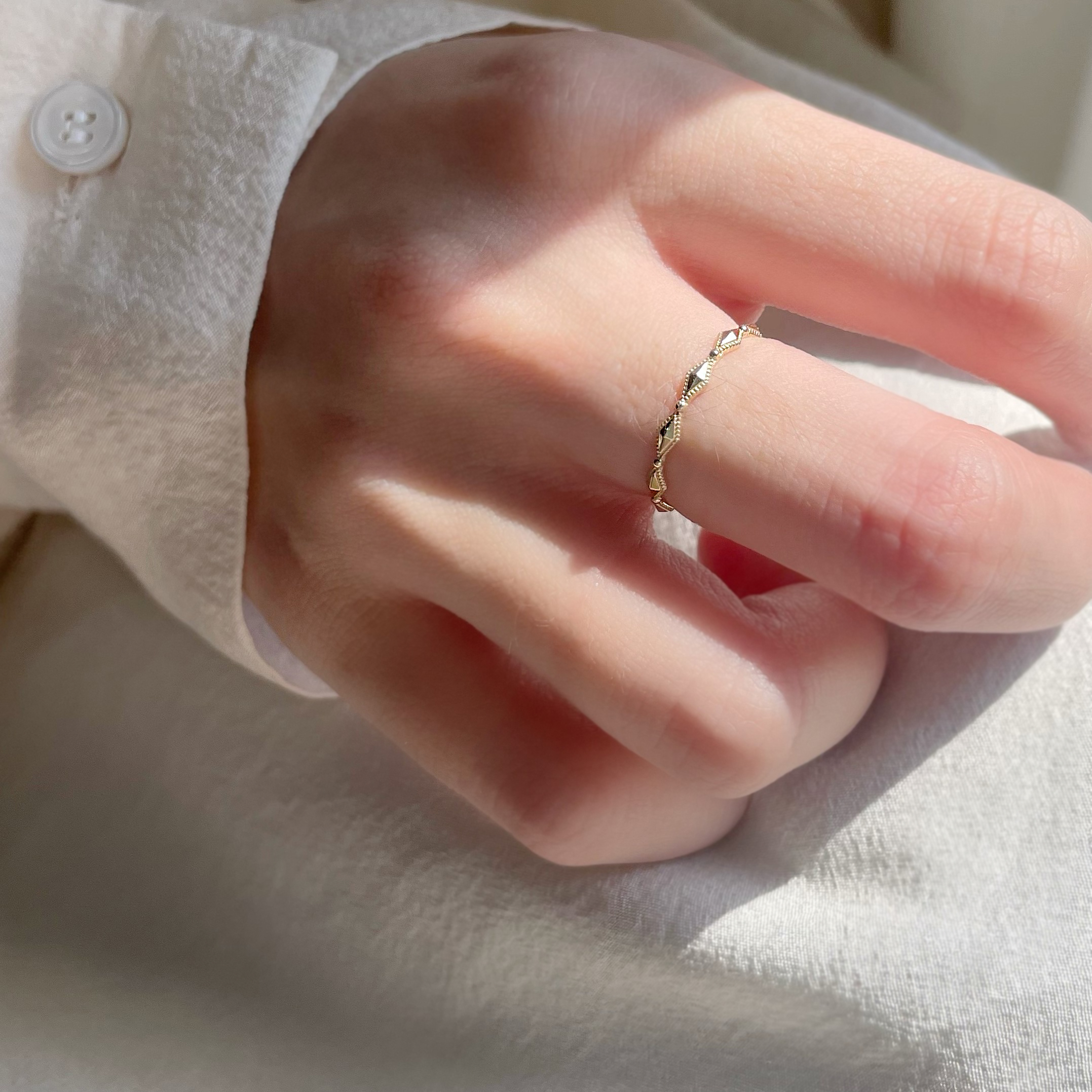 14K立體滾邊菱格戒指