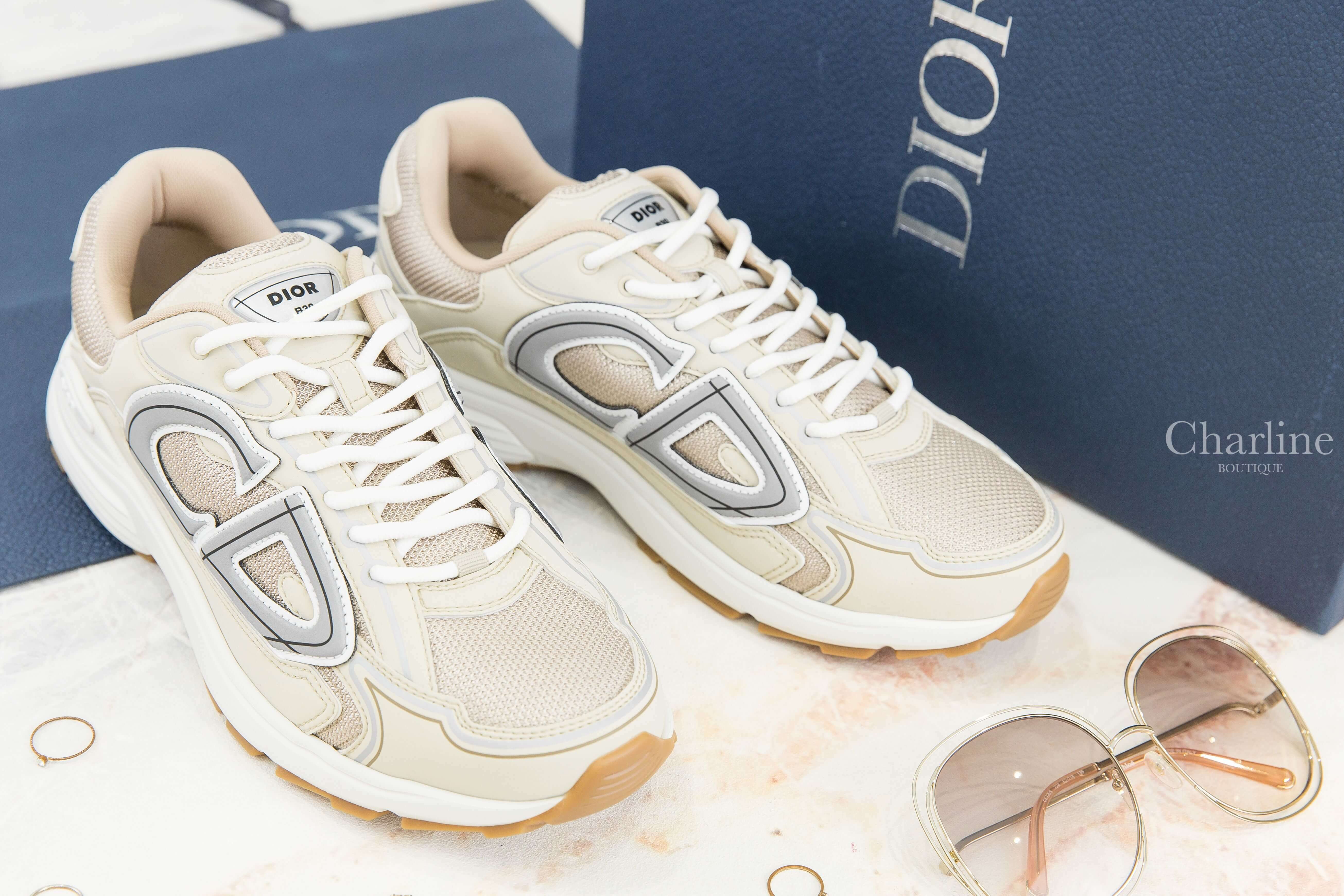 Dior B30 Sneaker 奶油色網狀布面灰色CD運動鞋-Charline Boutique 精品代購