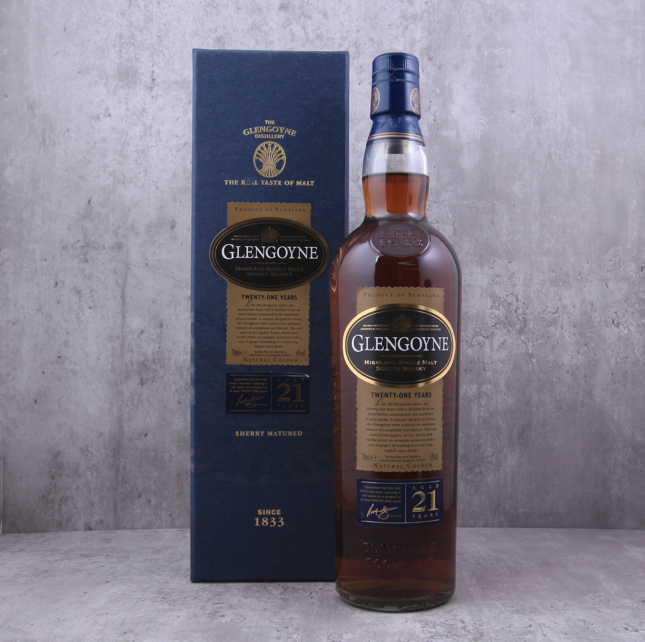 Glengoyne 21yo Sherry Matured Single Malt Scotch Whisky (Old Blue Packaging 2013)