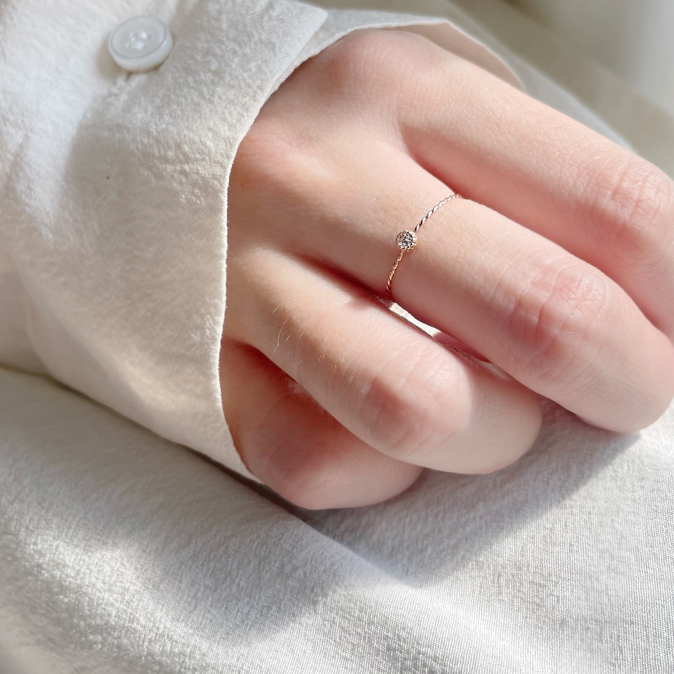 14K mini包邊蛋糕真鑽細戒