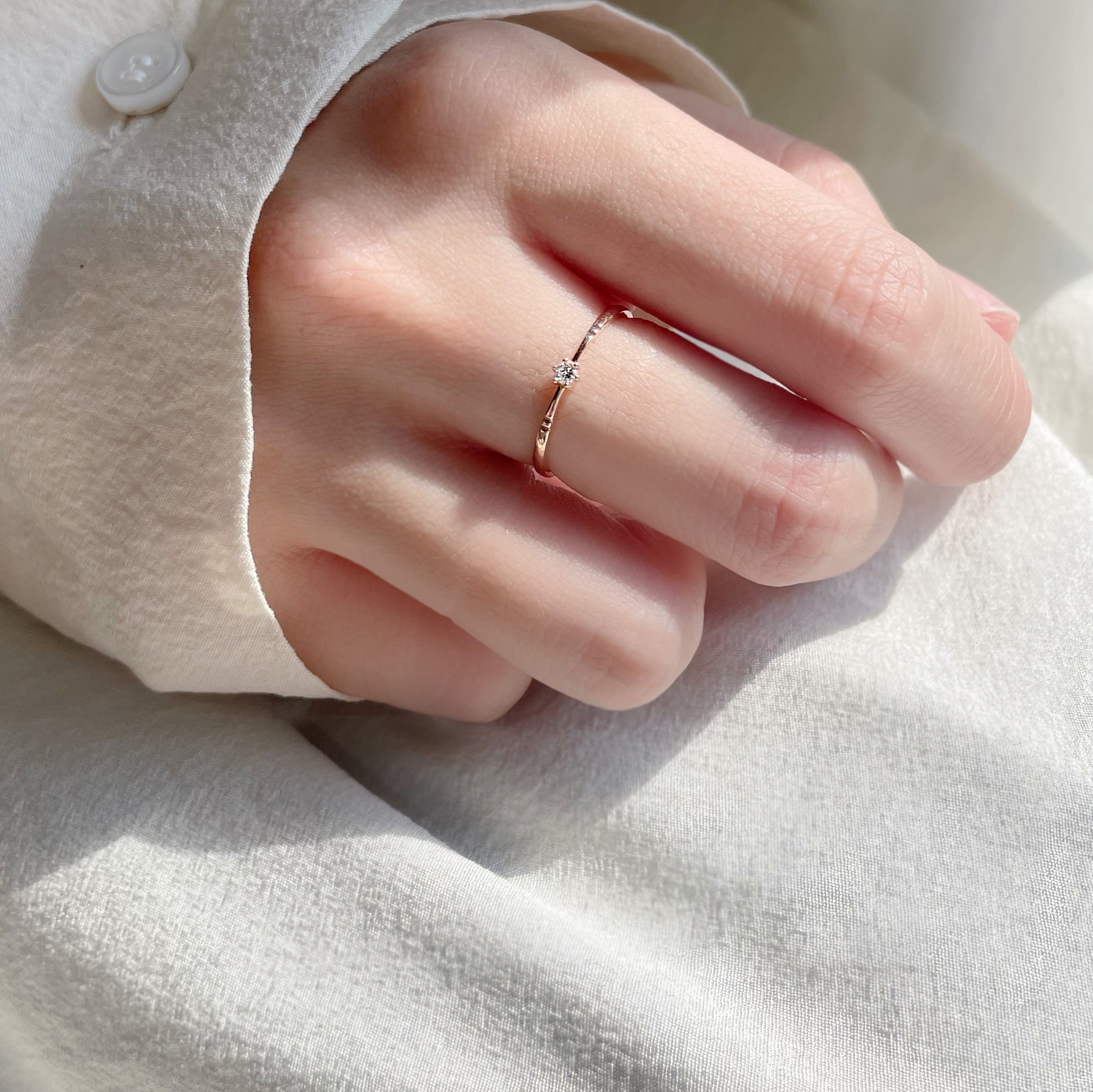 14K六爪真鑽刻紋戒指