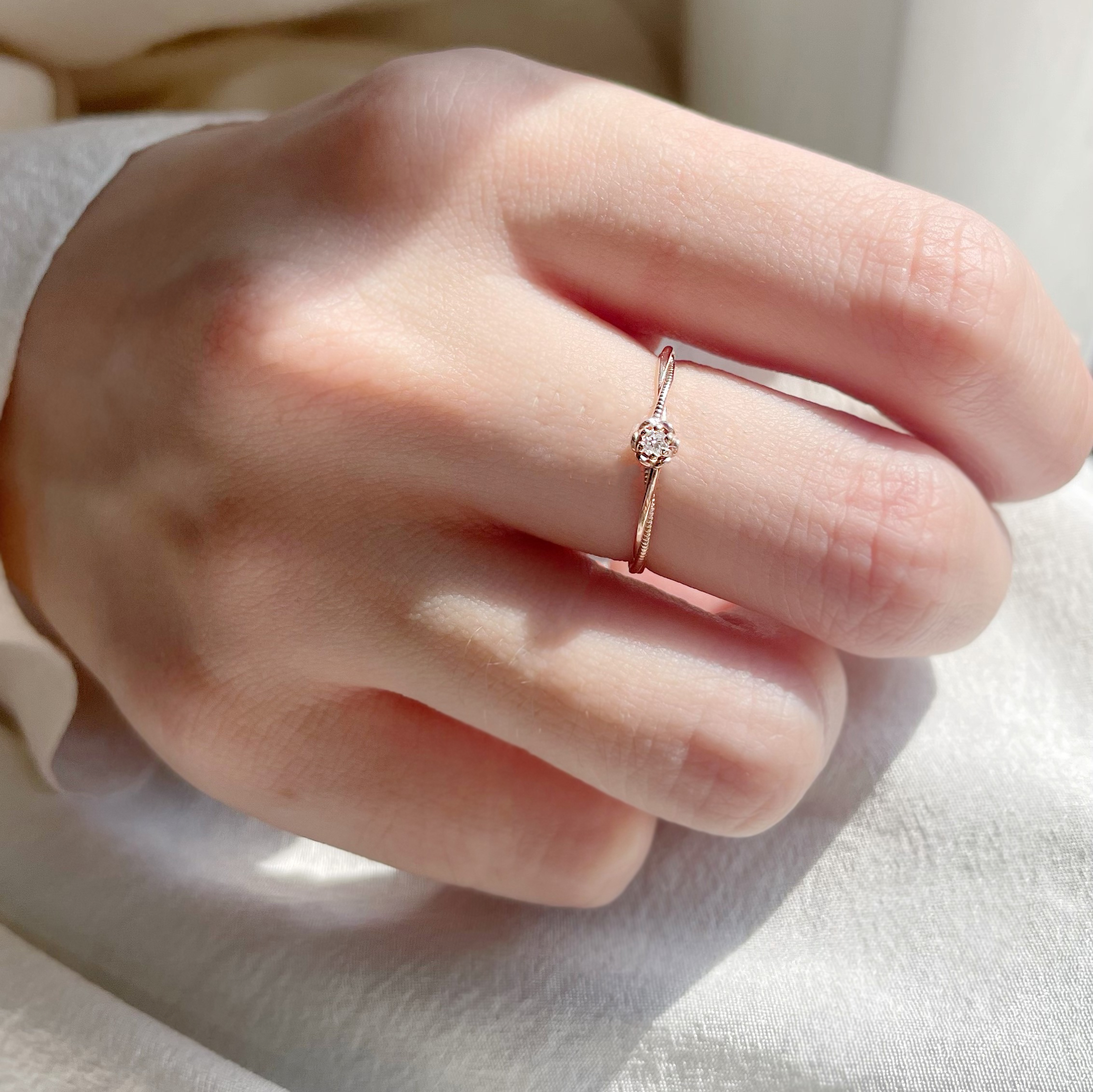 14K梔子花真鑽戒指