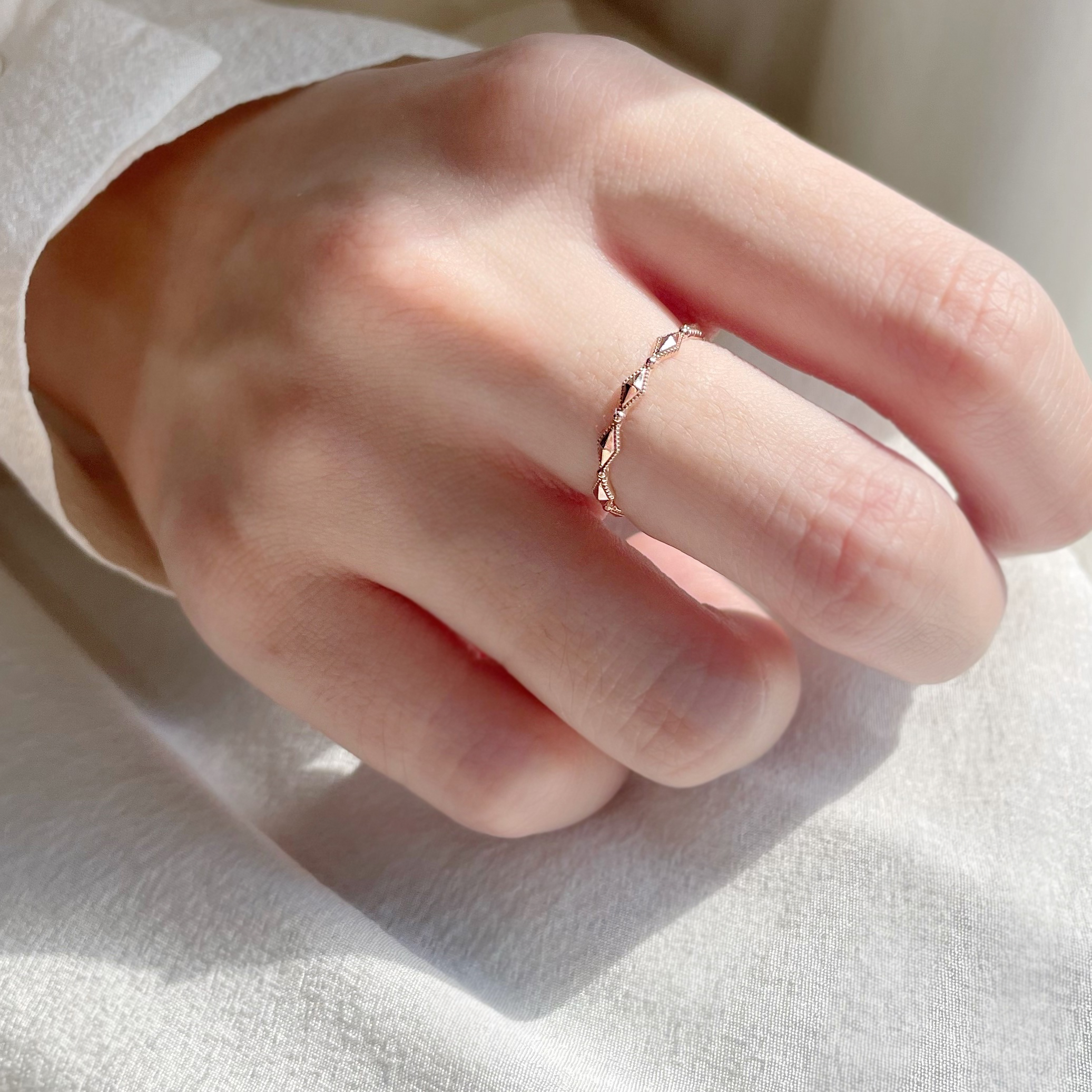 14K立體滾邊菱格戒指