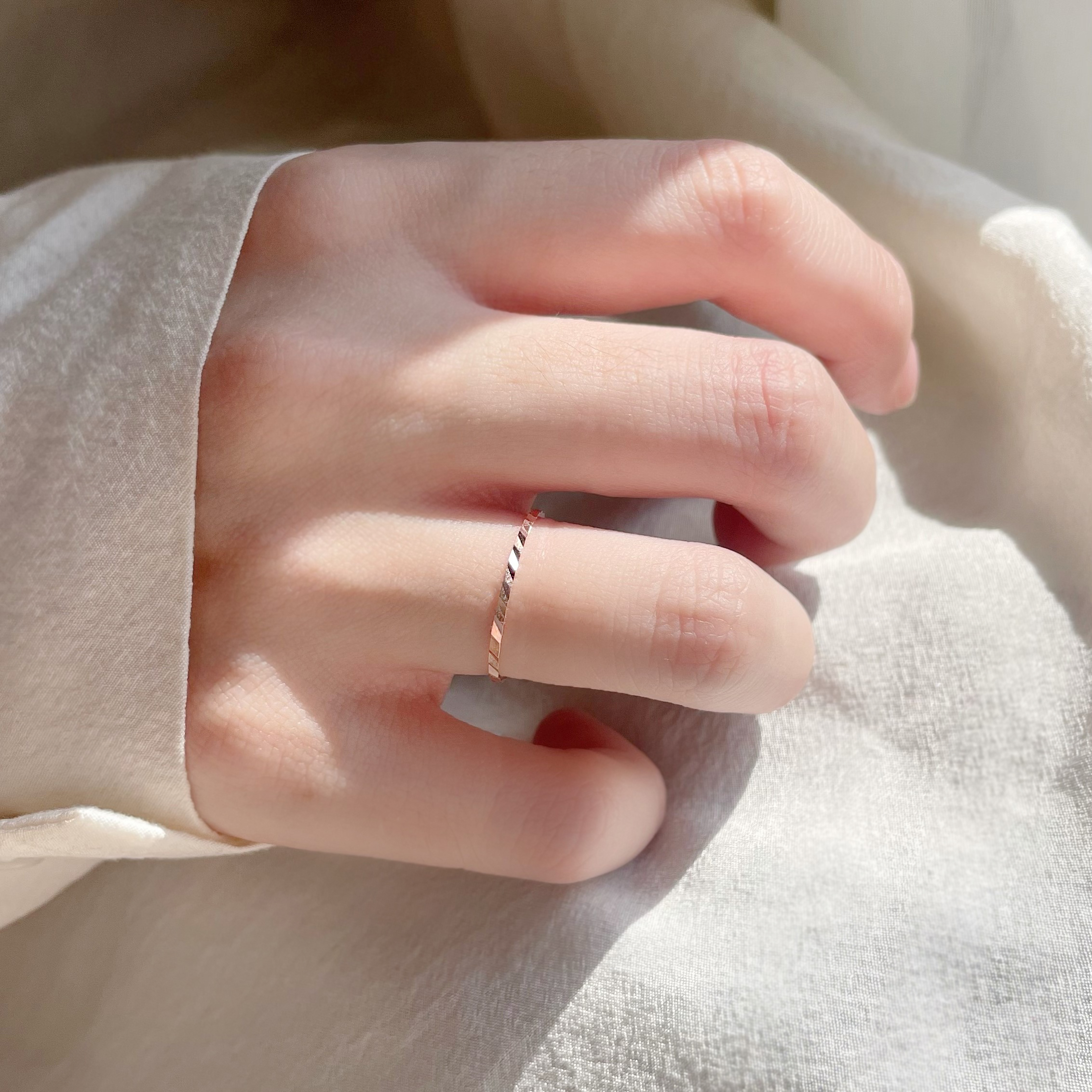 14K斜紋切割線戒