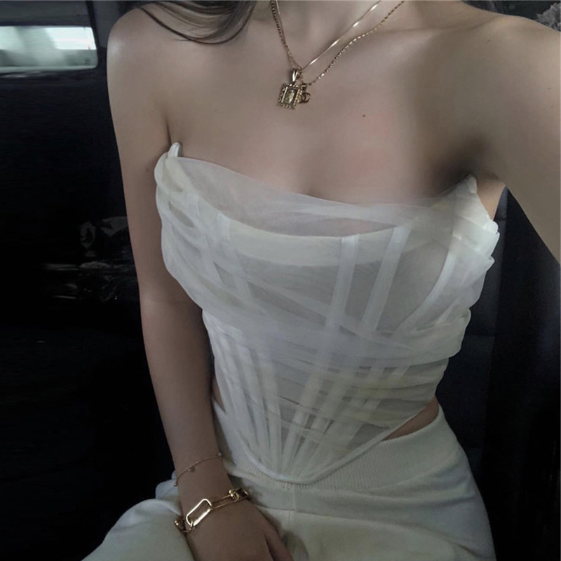 網紗魚骨馬甲(黑/白)(罩杯設計)