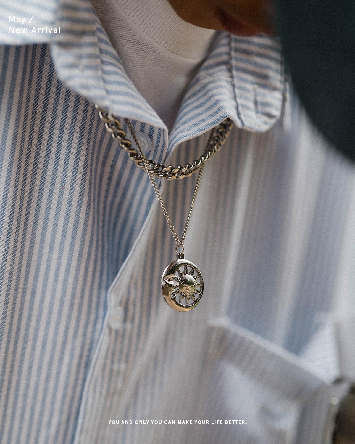 #現貨 (ACCN570) 鋼項鍊 日月雙層鍊