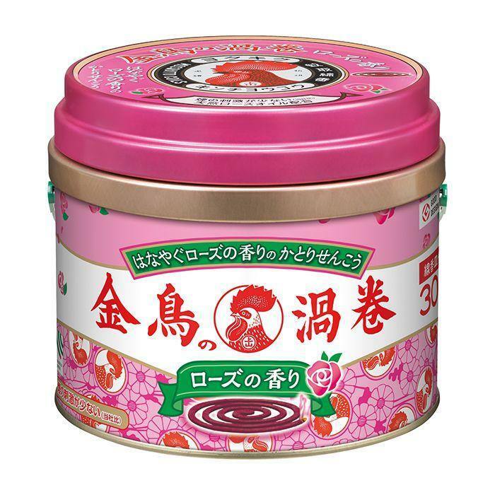 日本製金鳥の渦巻天然蚊香 - 玫瑰花香(罐裝 30卷)
