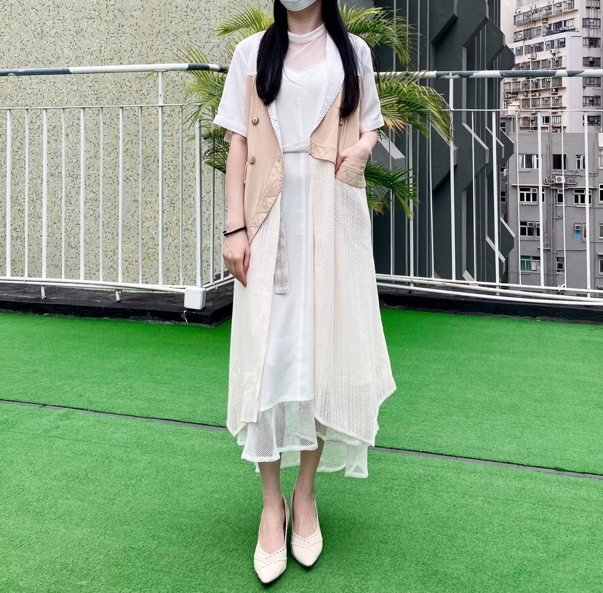 BN1004 撞色拼料雪紡短袖西裝外套