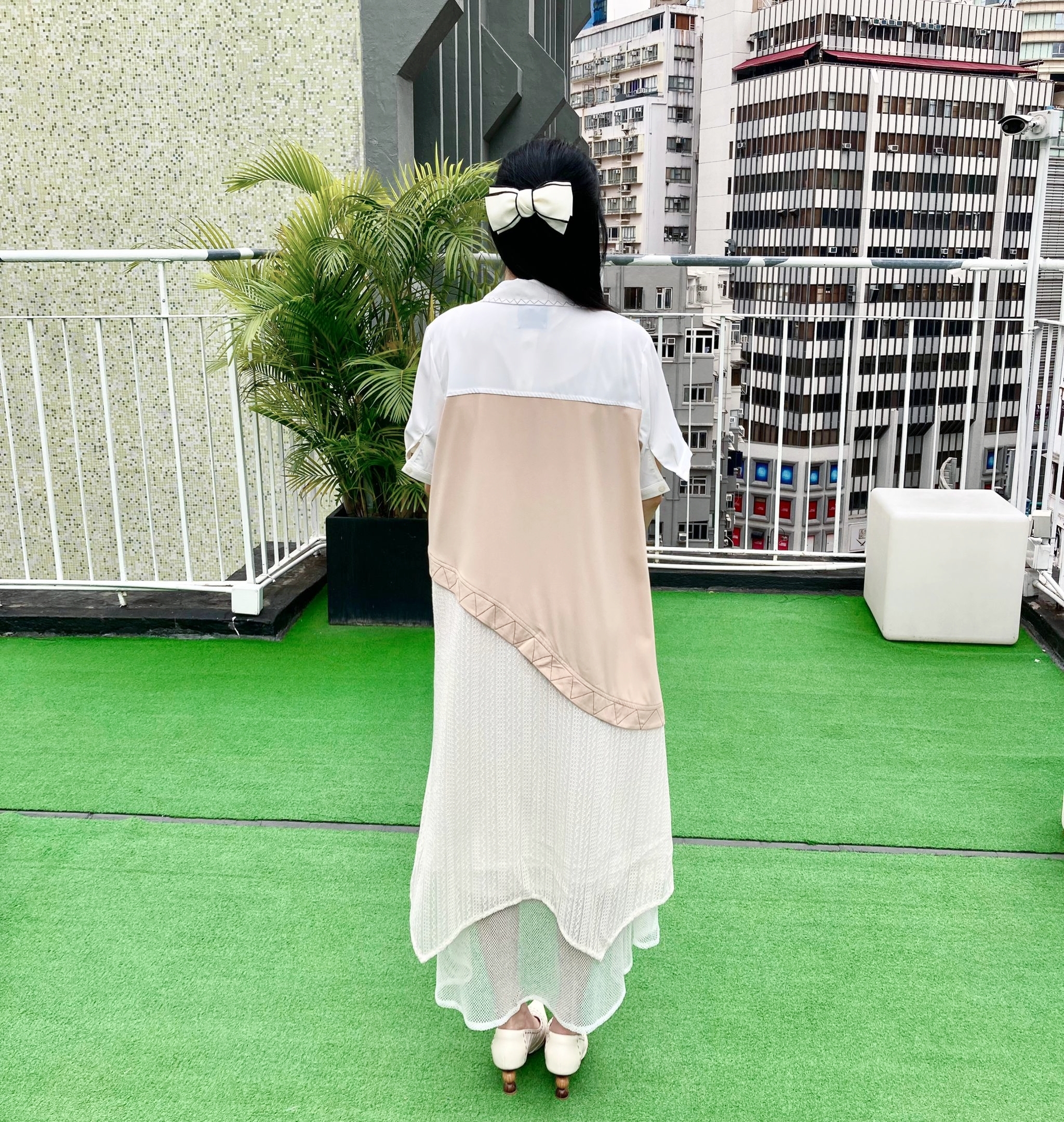 BN1004 撞色拼料雪紡短袖西裝外套