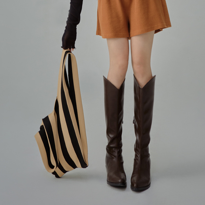 寬條紋針織手提袋