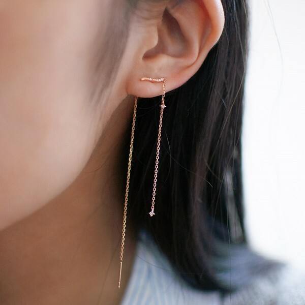 18K Delicate Long Diamond Earring