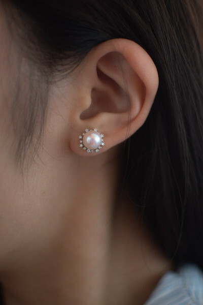 18K Snowflake Akoya Pearl Diamond Earring