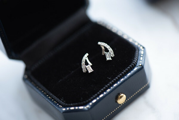 18K French Baguette Diamond Earring