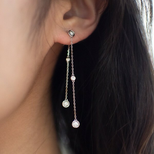 18K Chainy Long Diamond Earring