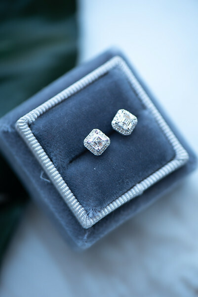 18K Asscher cut Halo Diamond Earring