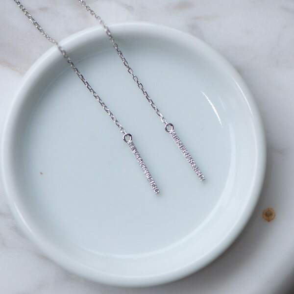 18K Diamond Bar Long Earring