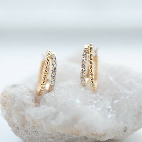 18K Double Layer Diamond Earring Hoop