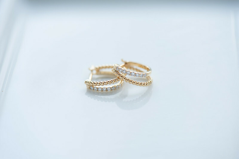 18K Double Layer Diamond Earring Hoop