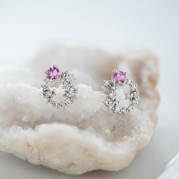 18K Pink Sapphirre Diamond Earring