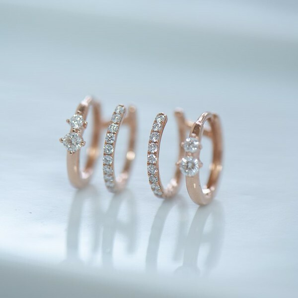 18K Double Hoop Diamond Earring