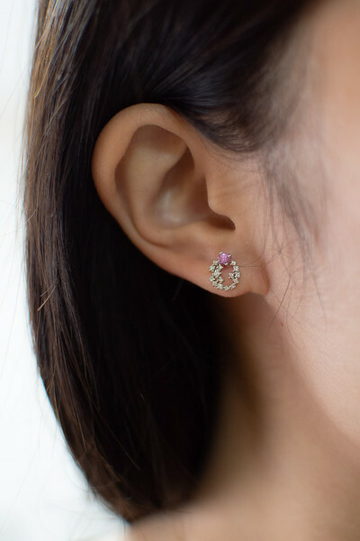 18K Pink Sapphirre Diamond Earring