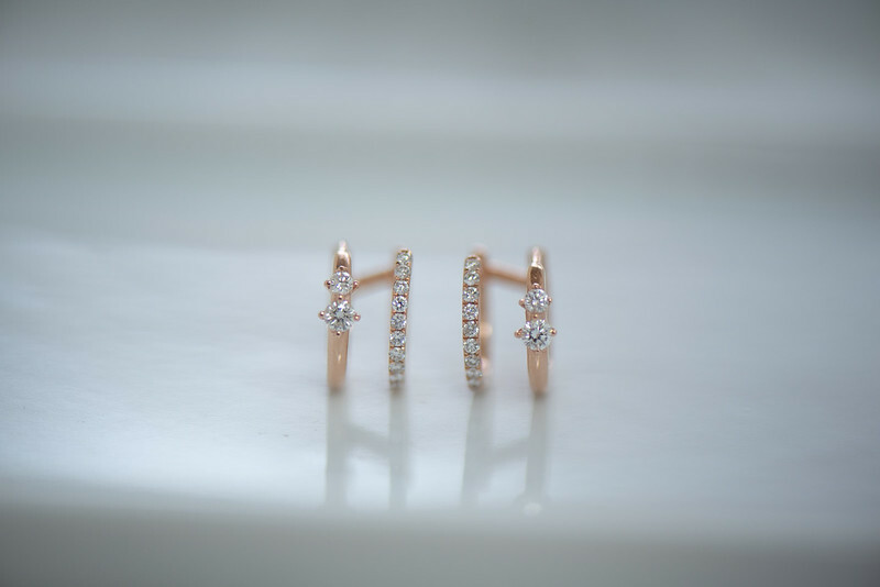 18K Double Hoop Diamond Earring