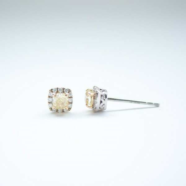 18K Halo Fancy Yellow Diamond Earring