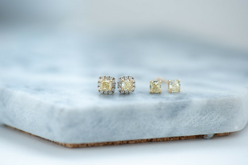 18K Halo Fancy Yellow Diamond Earring
