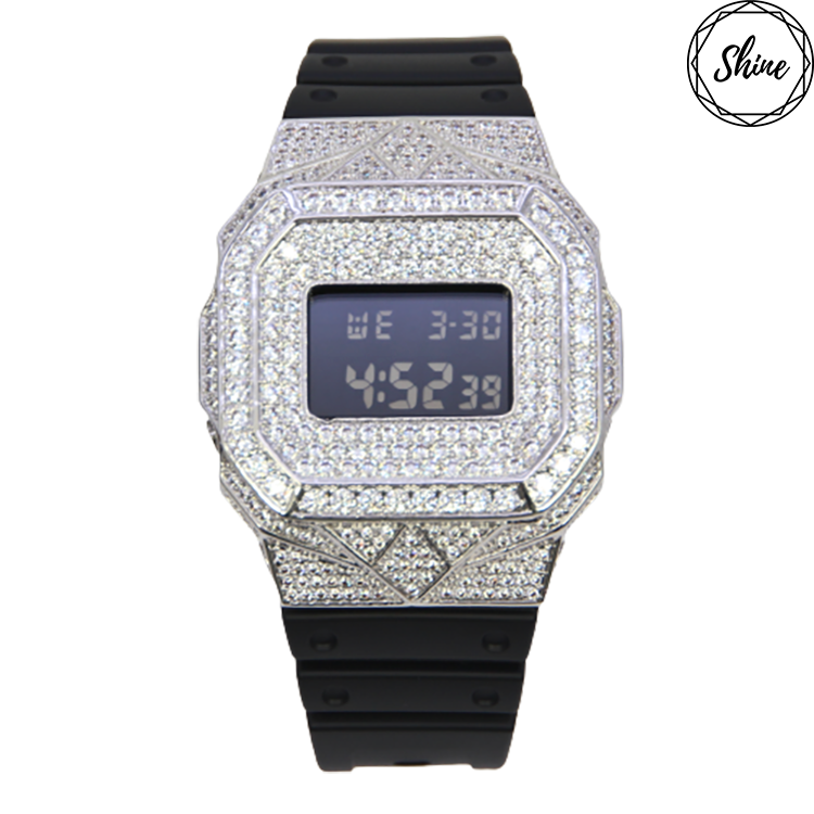 客製 DW-5600BB-1 銀色方塊鑲石金屬錶殼全套