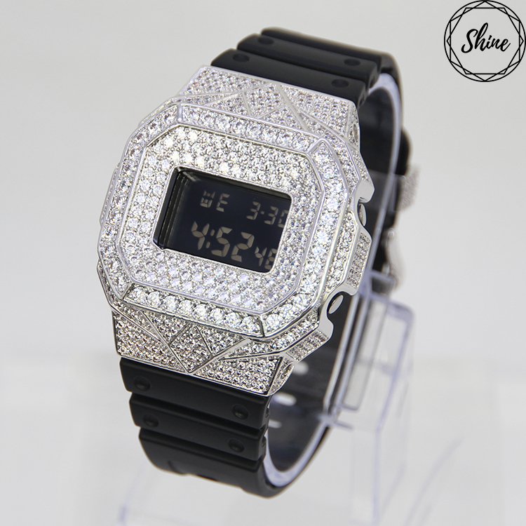 客製 DW-5600BB-1 銀色方塊鑲石金屬錶殼全套