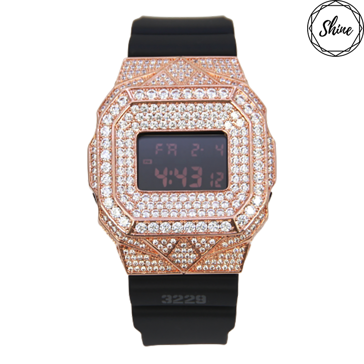 客製 DW-5600MS-1 玫瑰金色方塊鑲石金屬錶殼全套