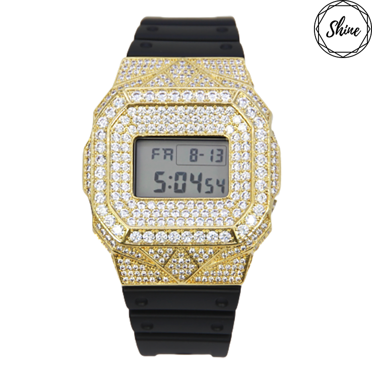 客製 DW-5600E-1 金色方塊鑲石金屬錶殼全套