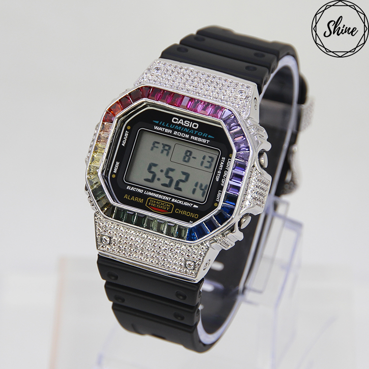 銀色 改裝手錶 DW-5600E-1 - 彩虹