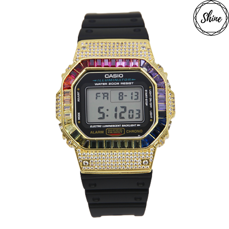 金色 改裝手錶 DW-5600E-1 - 彩虹