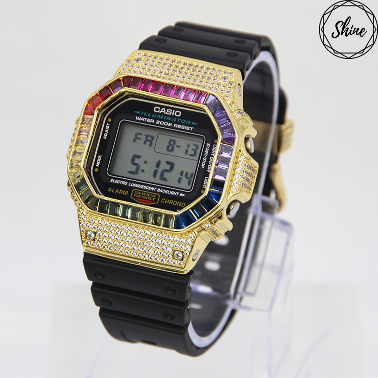 金色 改裝手錶 DW-5600E-1 - 彩虹