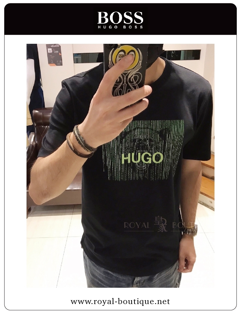 BOSS 螢光色漸層HUGO膠印短T