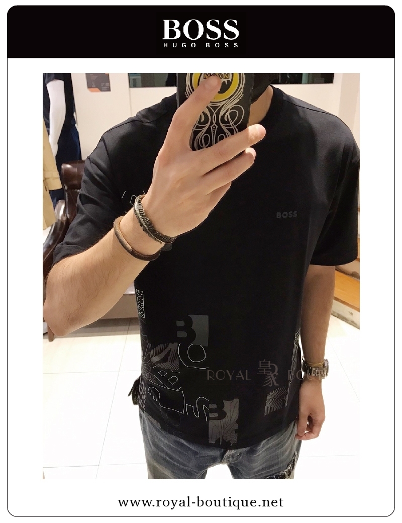 BOSS 不規則拼圖式LOGO短T